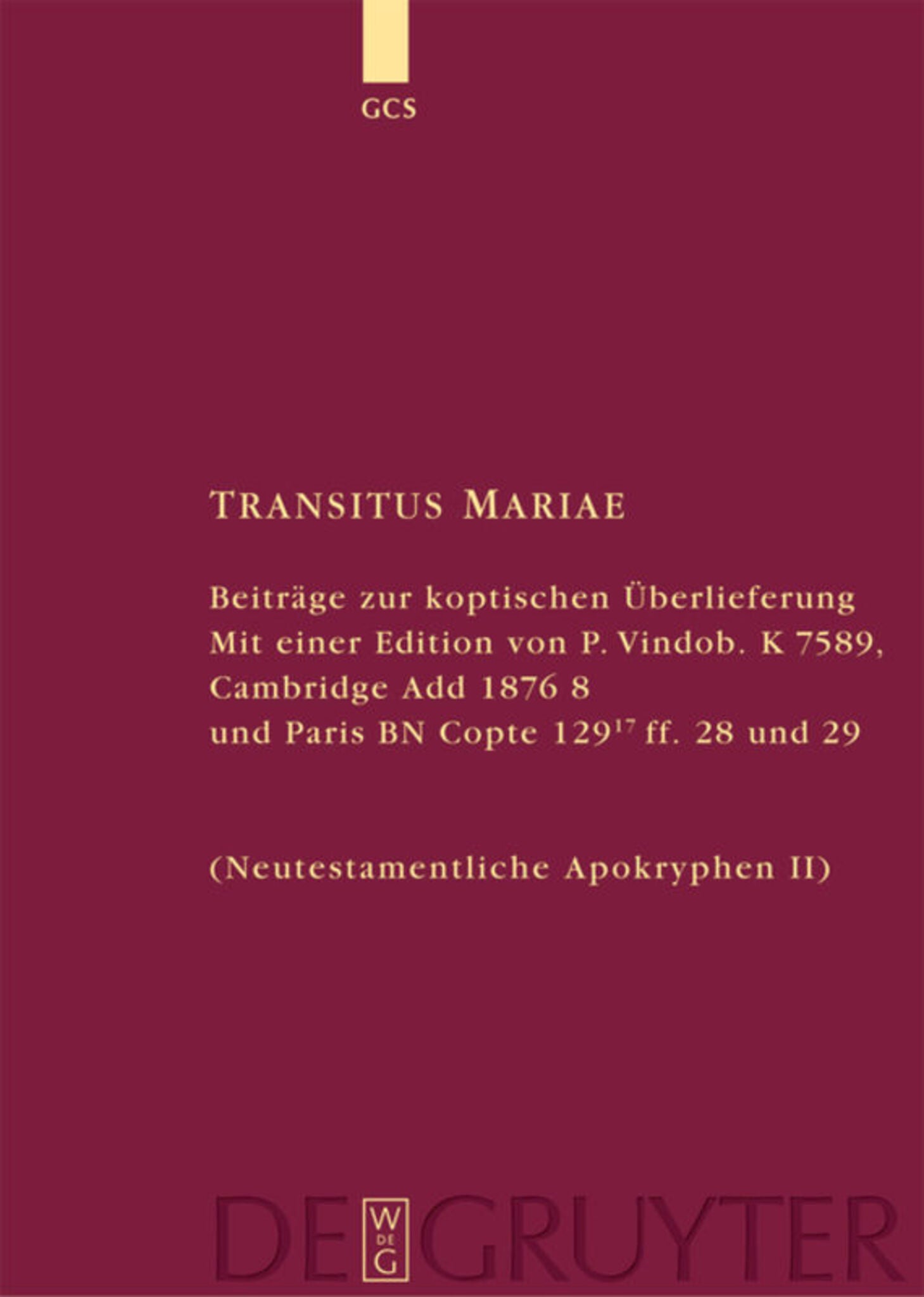 Cover image for Transitus Mariae ISBN 9783110182279